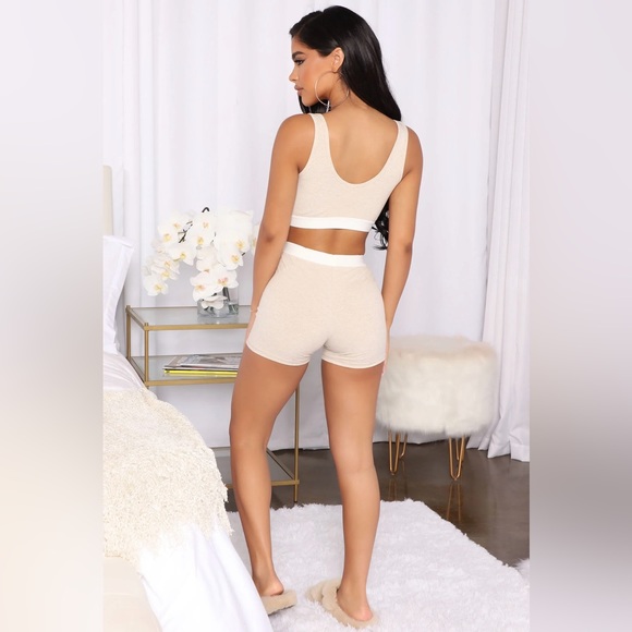 Fashion Nova Staying The Night Sexy Lounge PJ Oatmeal Two Piece Boxer Set - Picture 5 of 5